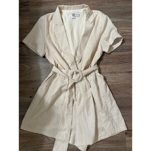 Princess Polly Linen Blend Blazer Romper Beige Belted Short Sleeve Women US 6